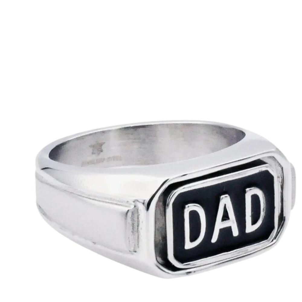 Men's Black Plated Stainless Steel Reversible Dad Ring